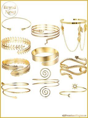 10pc Adjustable Upper Arm Cuff Bracelets Set Gold Plated Copper Boho Greek